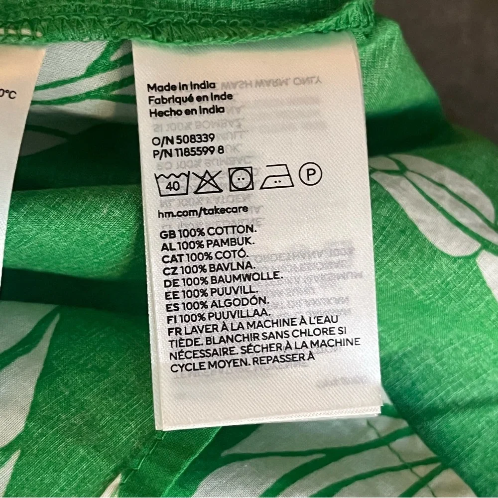 H&M Tie-detail Knee-length Tropical Print Dress Sz Small 100% Cotton - Picture 7 of 7